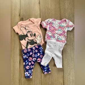 0-3 months jeggings and two onesies all in EUC.